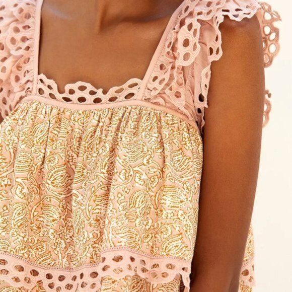 Anthropologie Boho Eyelet Tiered Swing Top by Let Me Be (NWT) - Picture 2 of 4